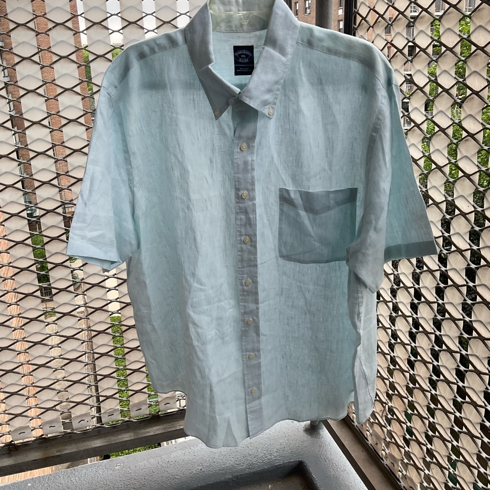Brooks Brothers Short-Sleeve Linen Shirt- GREEN - Picture 1 of 8
